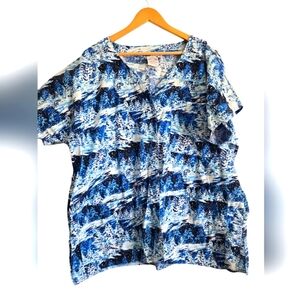 Smart Scrubs Winter Trees Button Down Scrub Top Size XL